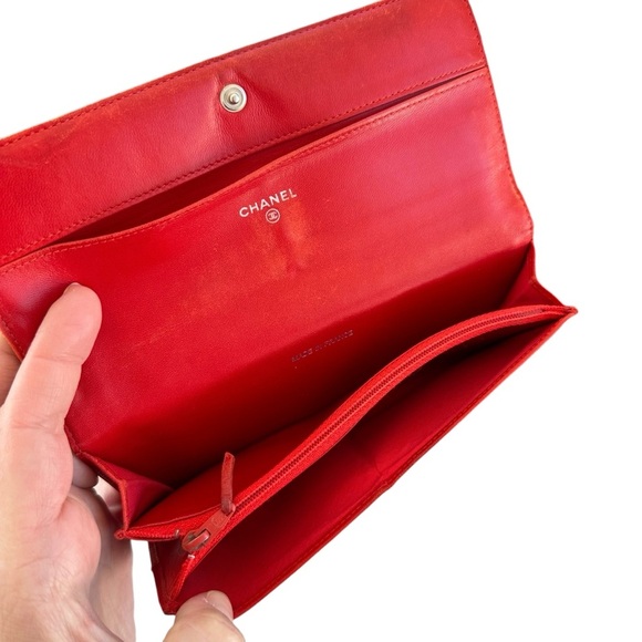 Authentic CHANEL Red Travel Line Leather & Canvas Long Wallet - Picture 7 of 16